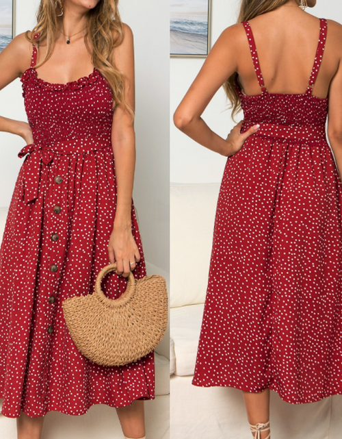 Load image into Gallery viewer, Women Spaghetti Straps Polka Dot Maxi Dress
